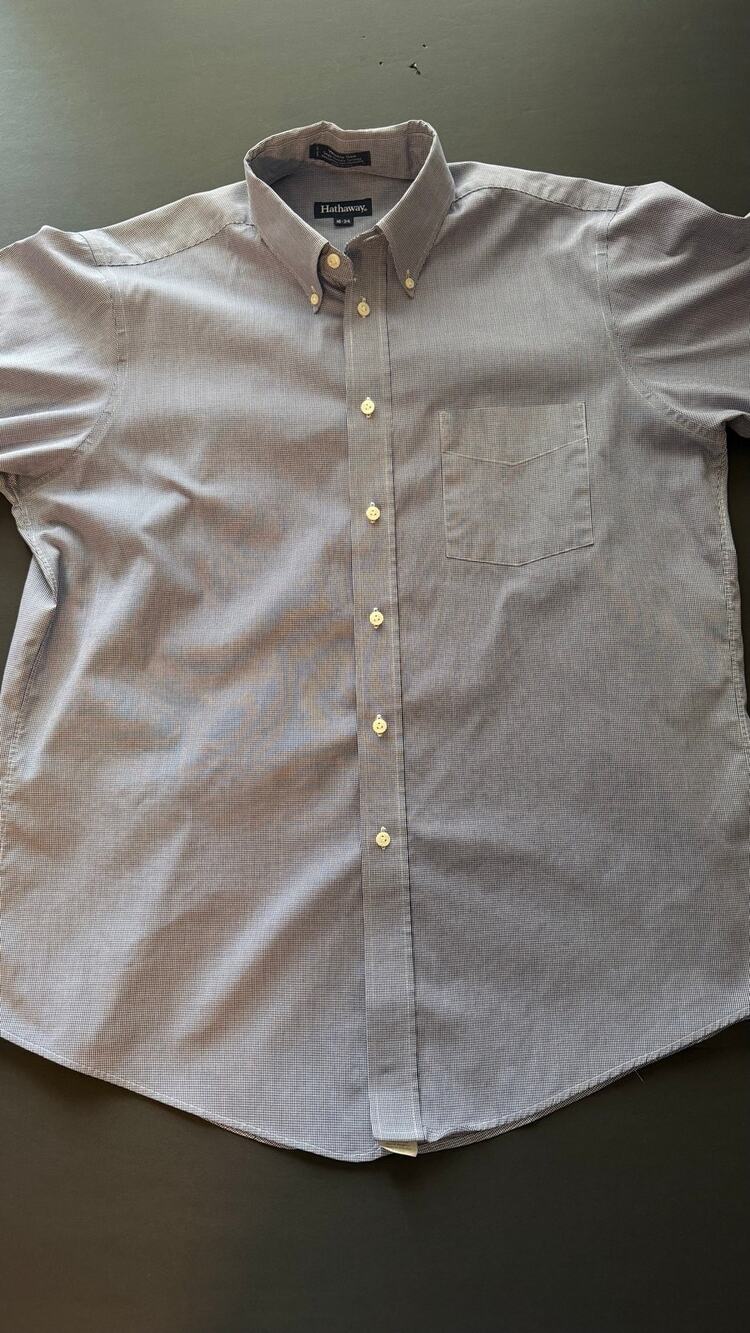 Hathaway Mens 16-34 Blue White Microcheck Button Down Dress Shirt USA Cotton